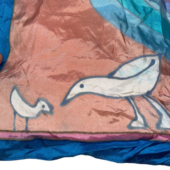 JG Silks Vintage Painted birds blues scarf 10x55 RARE Art to Wear - Picture 5 of 7